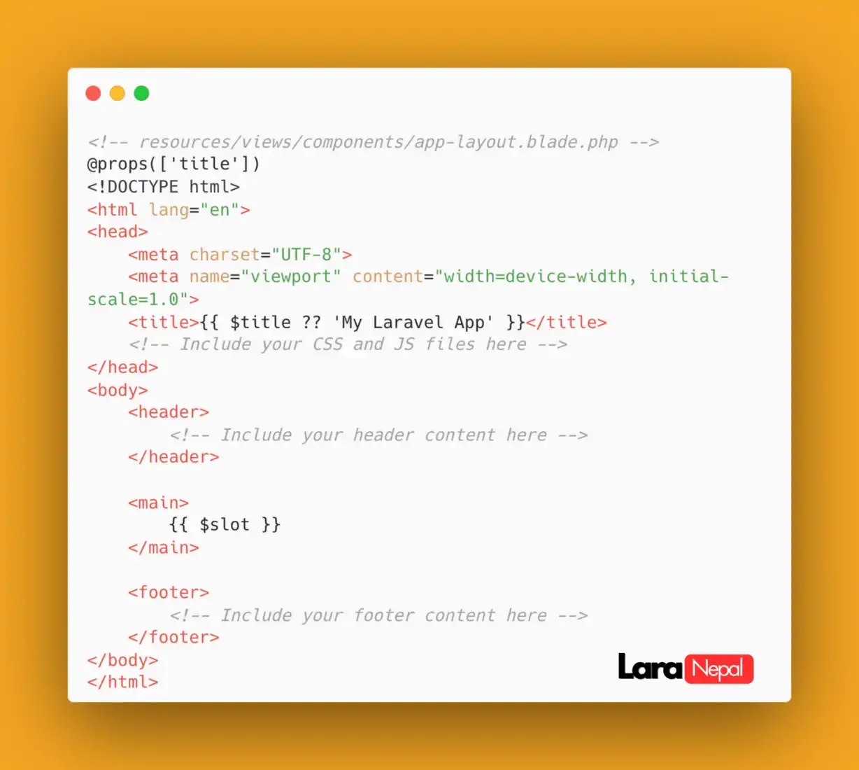 How to create  AppLayout component in laravel